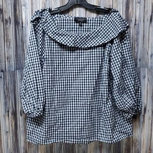 Laundry by Shelli Segal Gingham Top Blouse Blue 3X